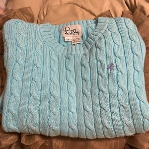 Lilly Pulitzer light blue sweater with purple logo! Beautiful!